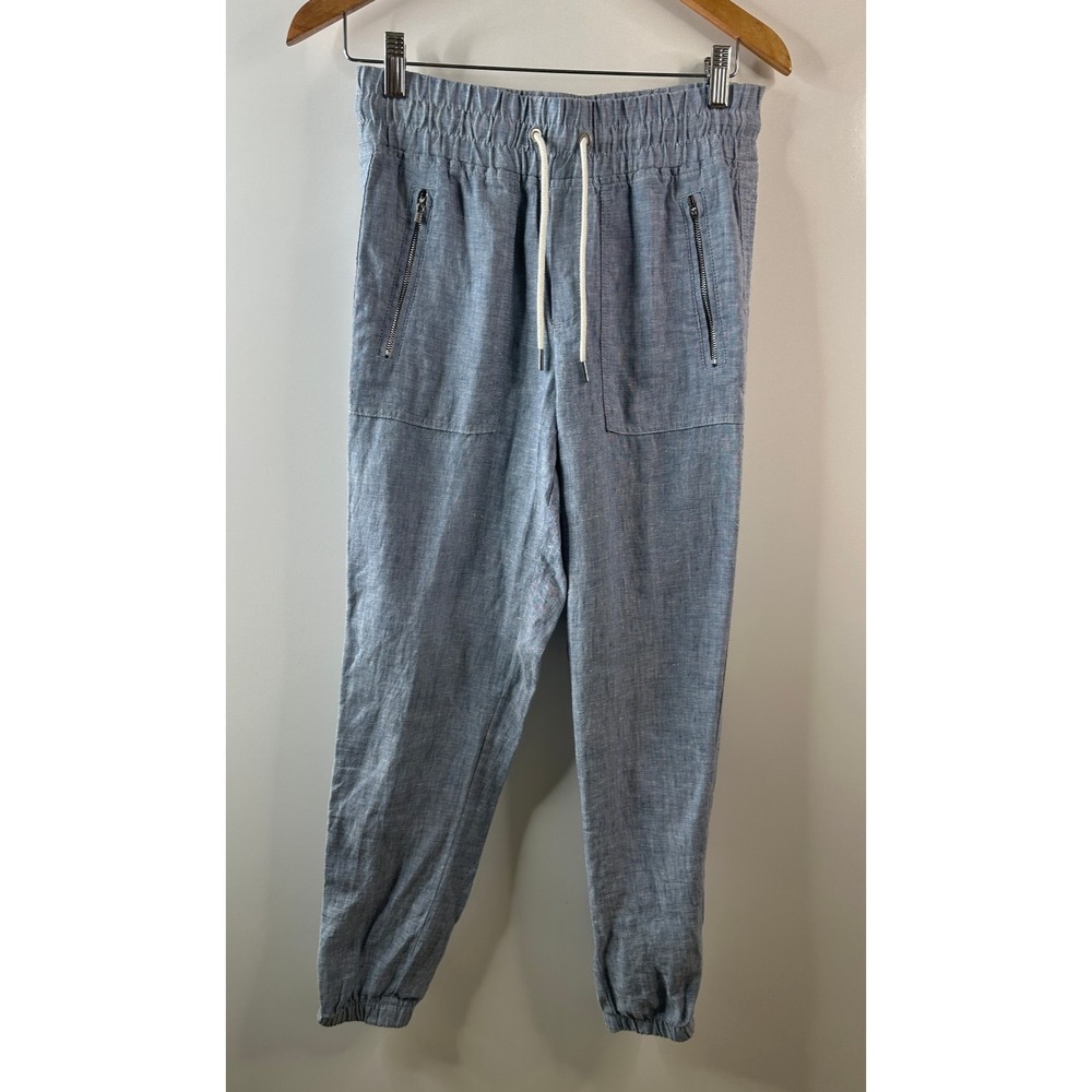 Athleta CABO Linen Jogger Pants Chambray Blue Resort Beach Zip Pockets Size 0 - Picture 2 of 14